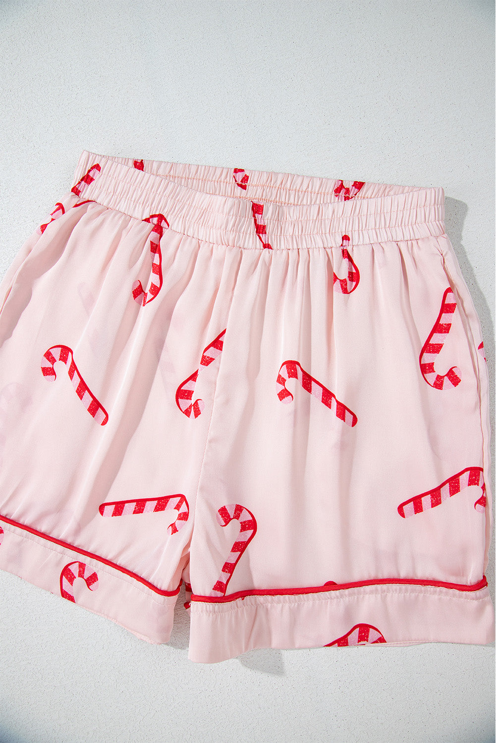 Pink Christmas Candy Cane Print Shirt and Shorts Pajama Set