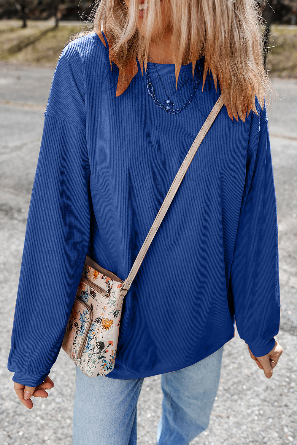 Apricot Drop Shoulder Ribbed Oversized Sweatshirt