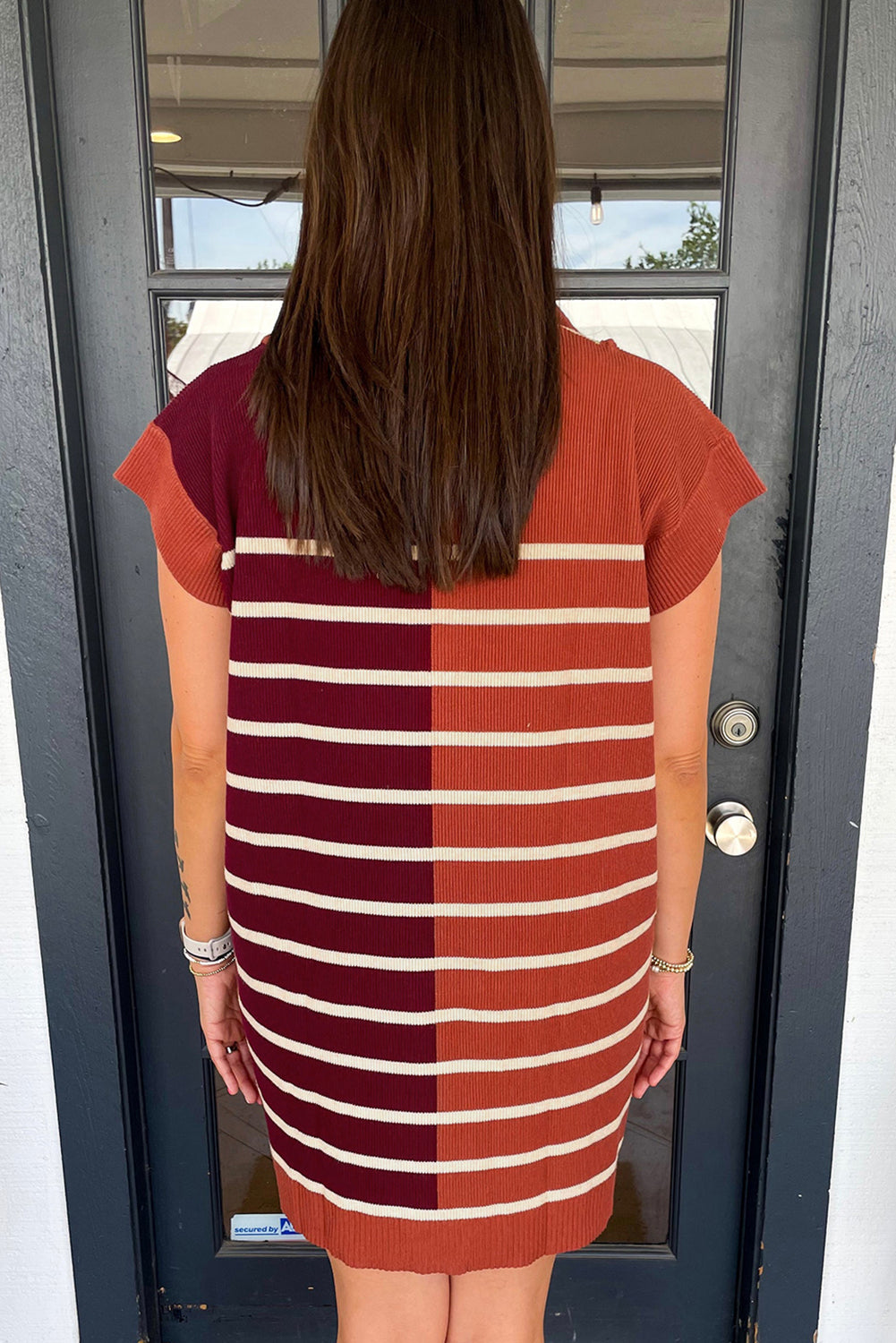 Black Stripe Color Block Short Sleeve Quarter Zip Mini Dress