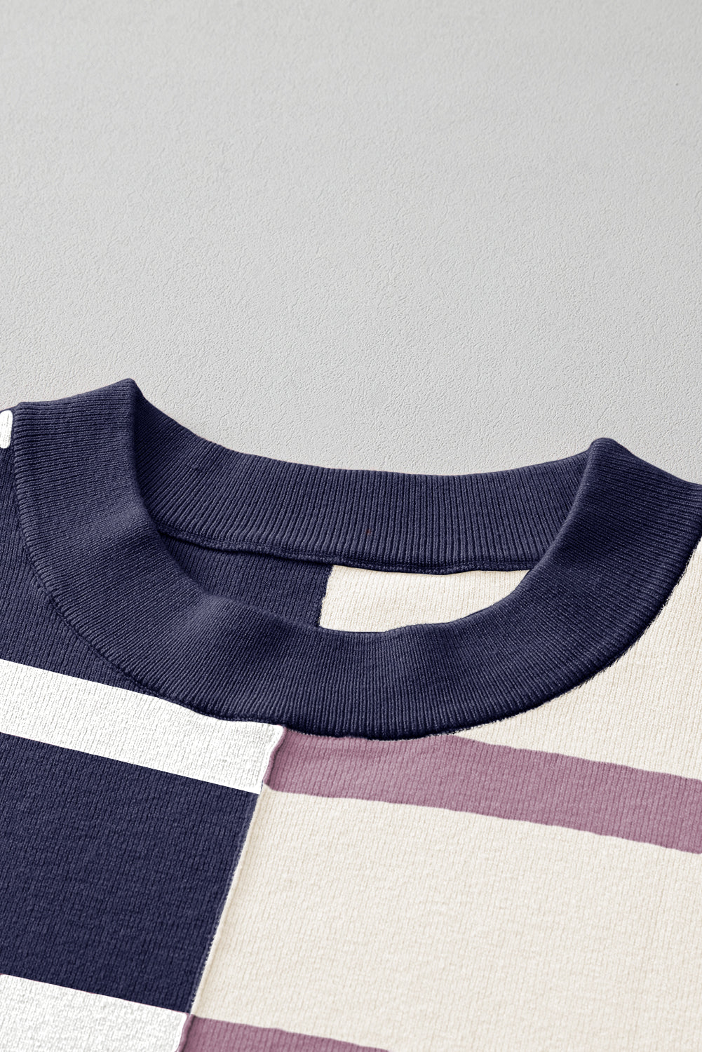 Pink Striped Colorblock Drop Shoulder Sweater