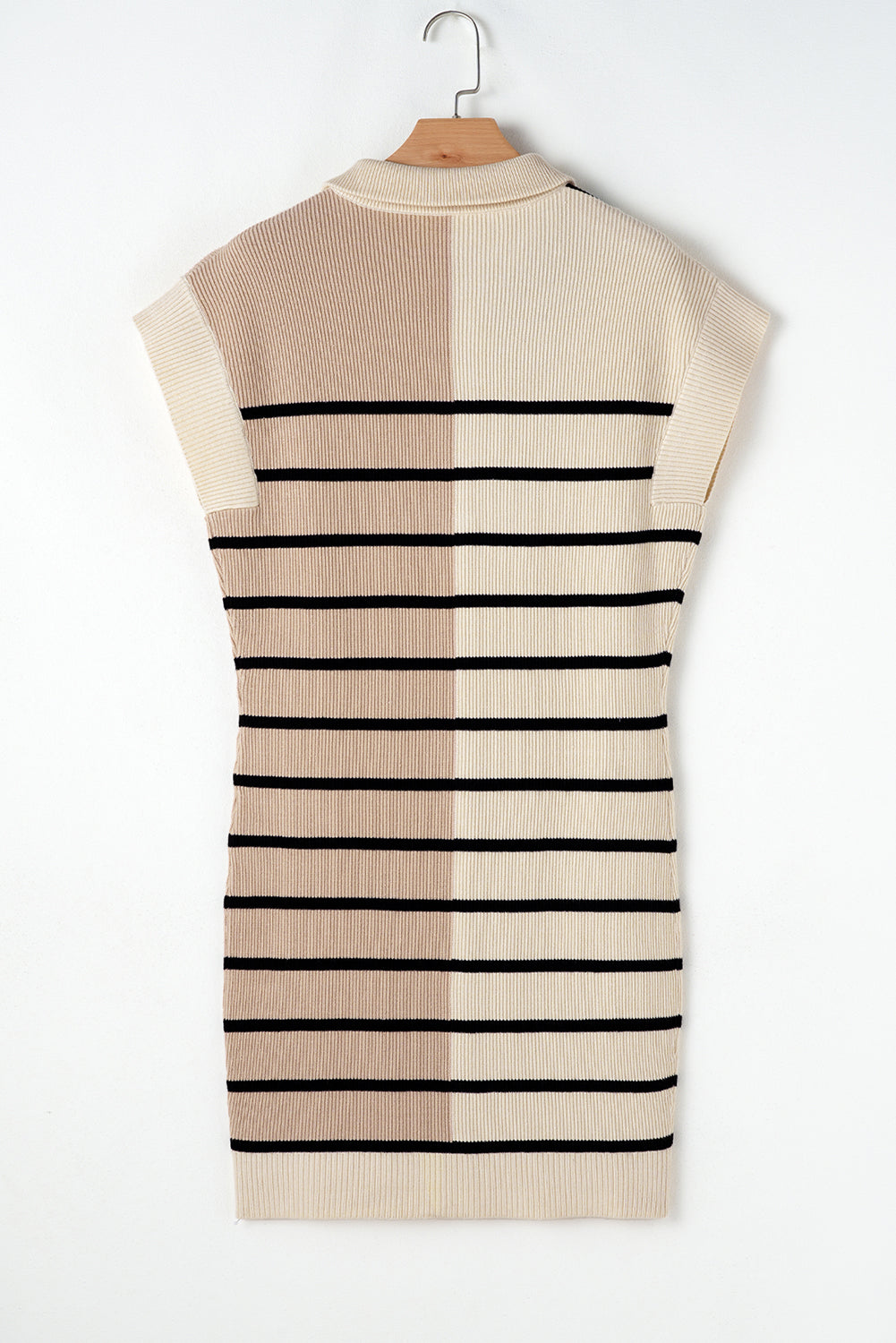Black Stripe Color Block Short Sleeve Quarter Zip Mini Dress
