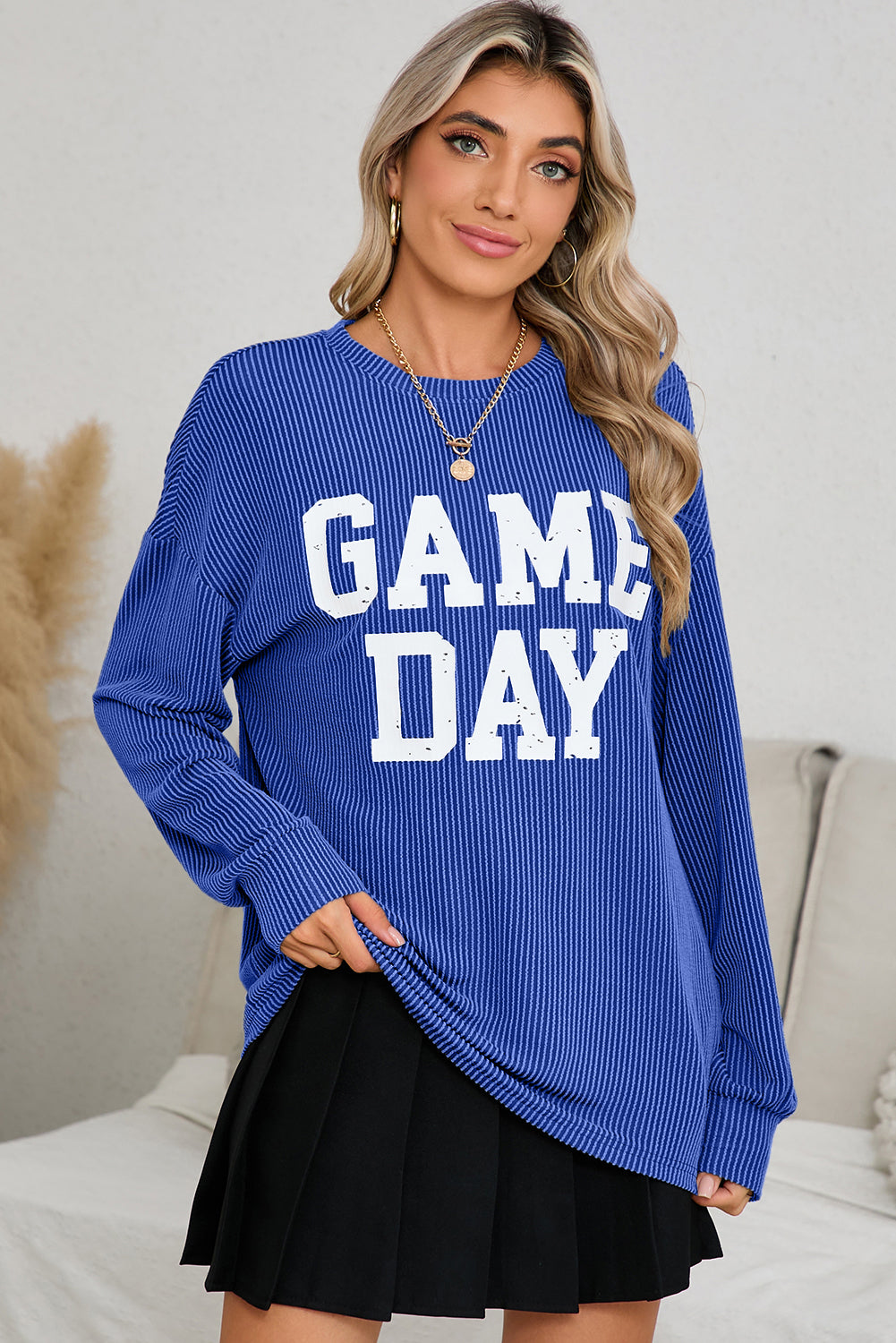 Dark Grey Corded GAME DAY Graphic Long Sleeve Top