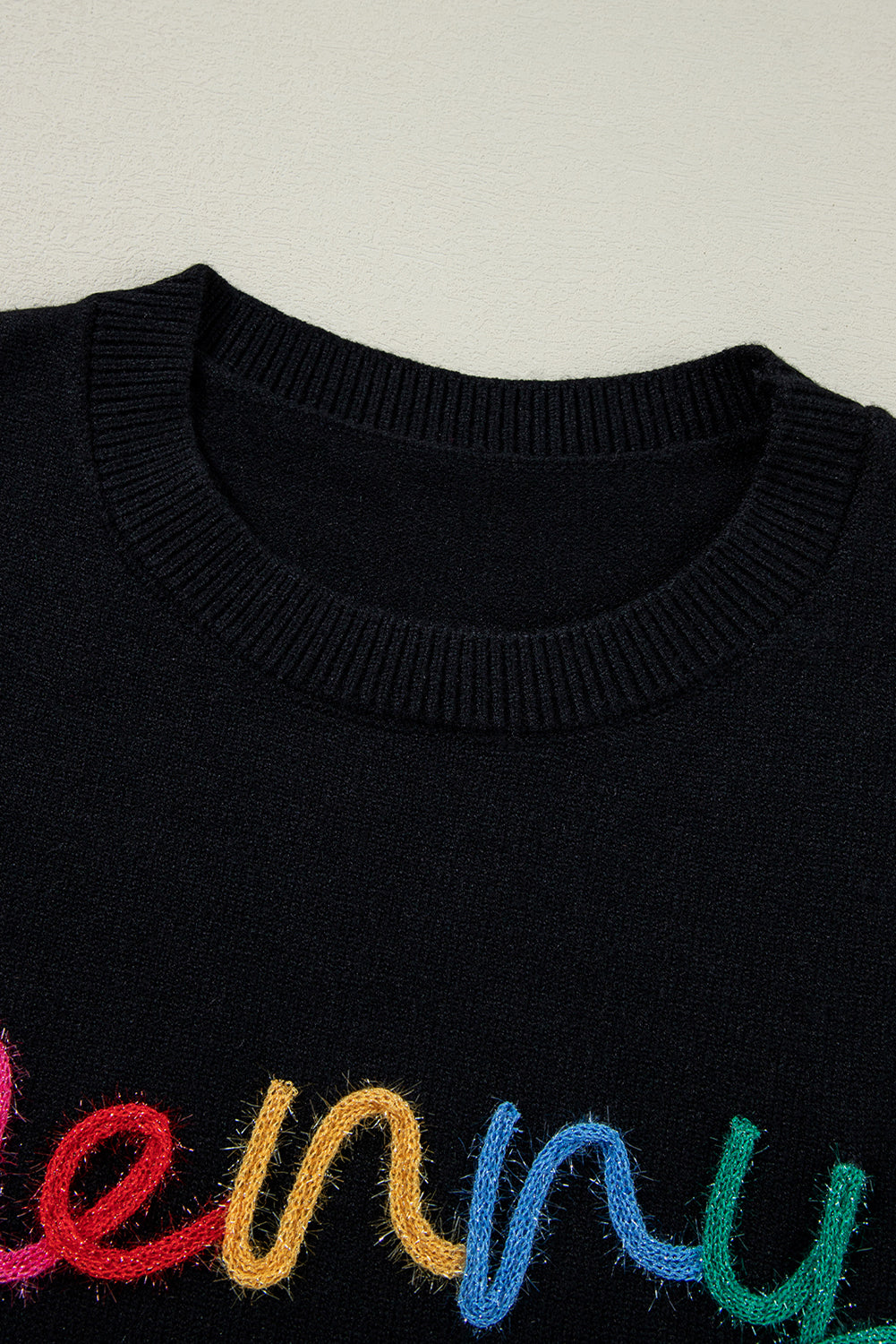 Black Colorful Merry & Bright Tinsel Graphic Sweater