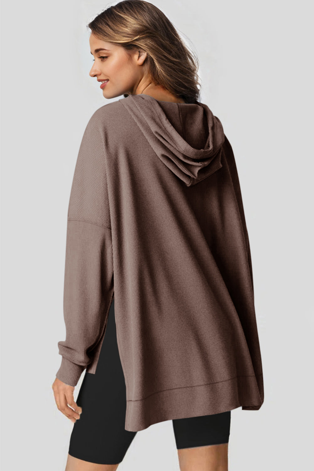 Gray Waffle Knit High Low Oversized Hoodie