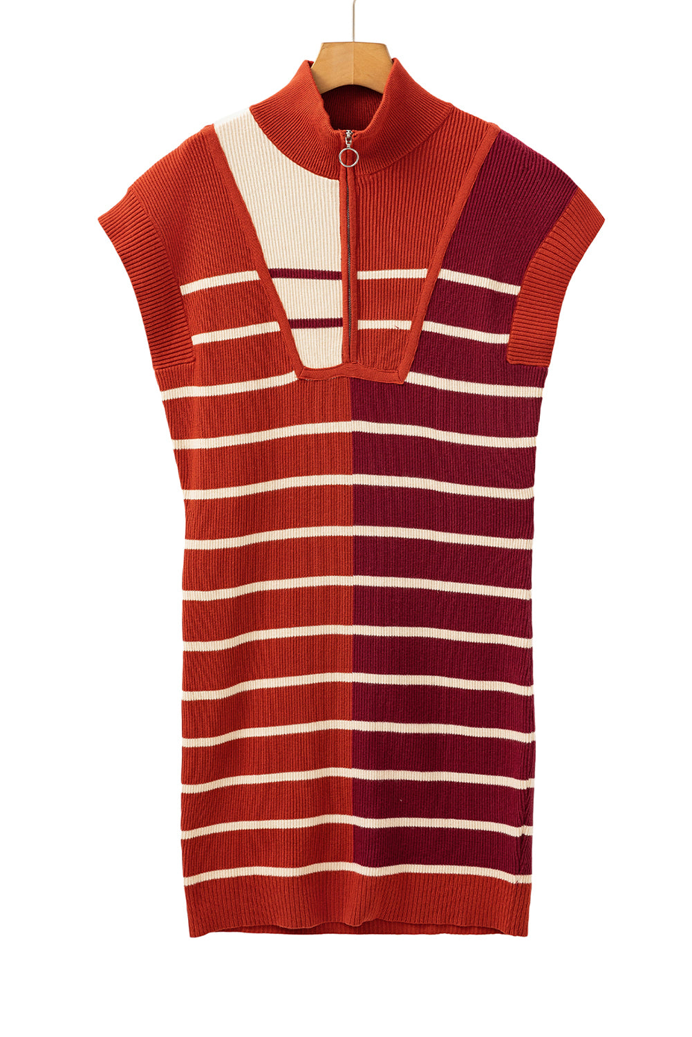 Black Stripe Color Block Short Sleeve Quarter Zip Mini Dress