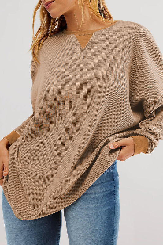 Smoke Gray V Neck Pullover Loose Sweatshirt