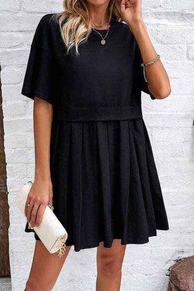 Round Neck Dropped Shoulder Mini Dress