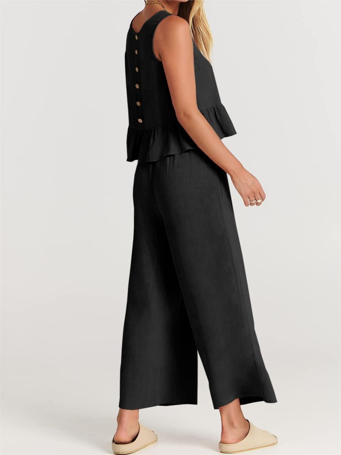 Full Size Round Neck Top and Wide Leg Pants Set