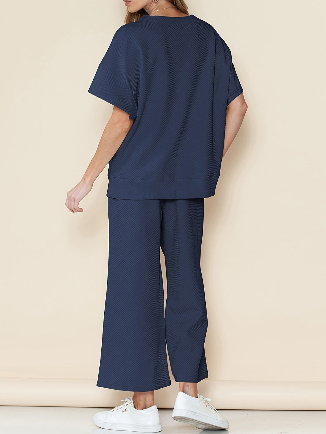 Full Size Texture Short Sleeve T-Shirt and Wide Leg Pants Set